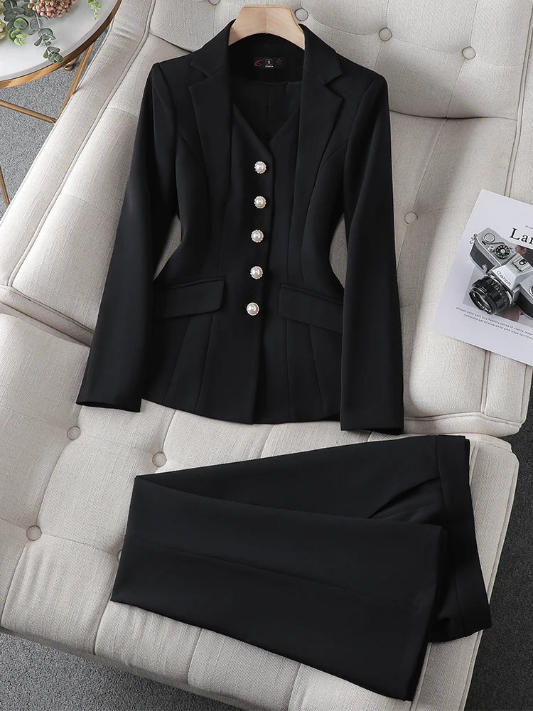 Blazer Jacket And Pant Suit Trousers Women Office Work Wear Formal 2 Piece Set