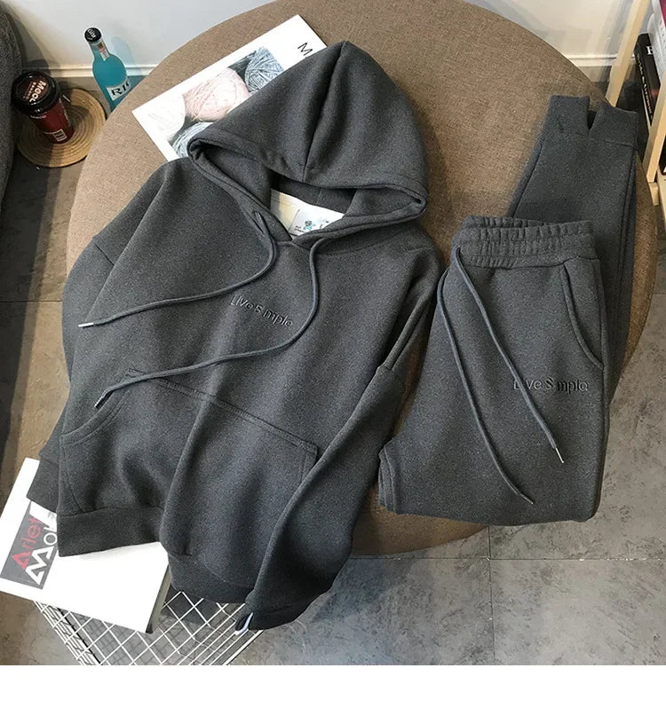Women's Hooded Tracksuit Two Pieces Set Pants Suit Drawstring Trousers