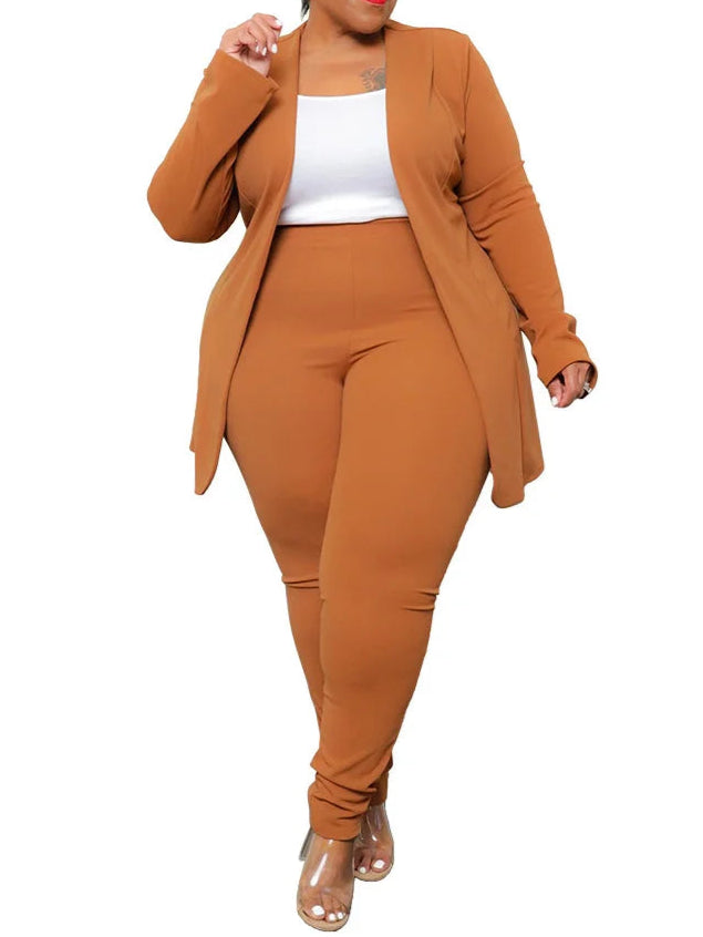 Plus Size Two Piece Outfits Women Matching Suit Solid Top Leggings Pants Sets