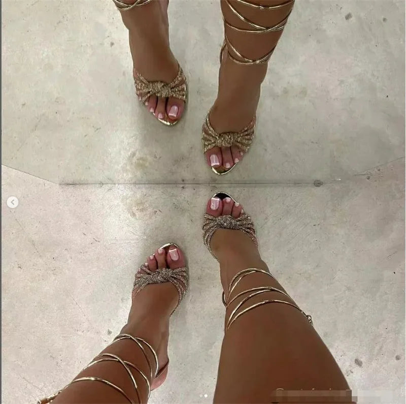 Silver Crystal Narrow Band Women's Heel Sandals Summer Party Wedding Prom Shoes Platform Open Toe High Heels