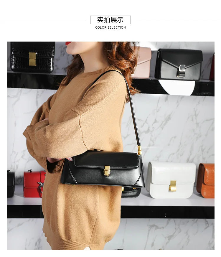 Armpit bag high-end solid color one-shoulder portable genuine leather bag