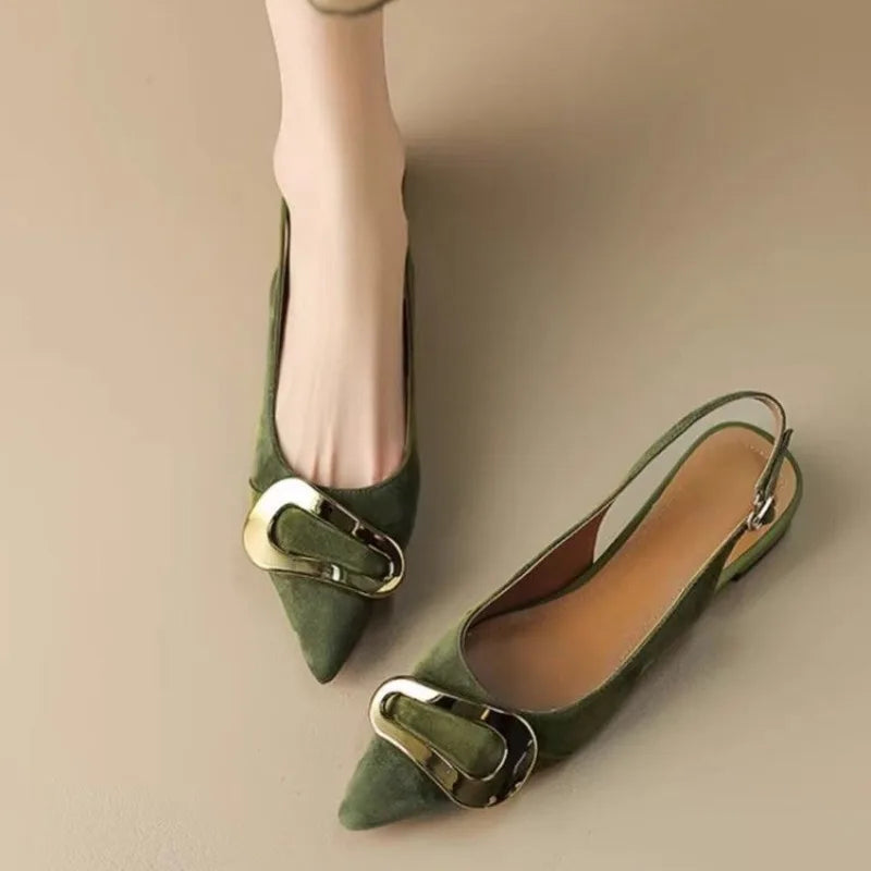 Suede Women Slingback Slippers Pointed Toe Casual Slide in Slippers