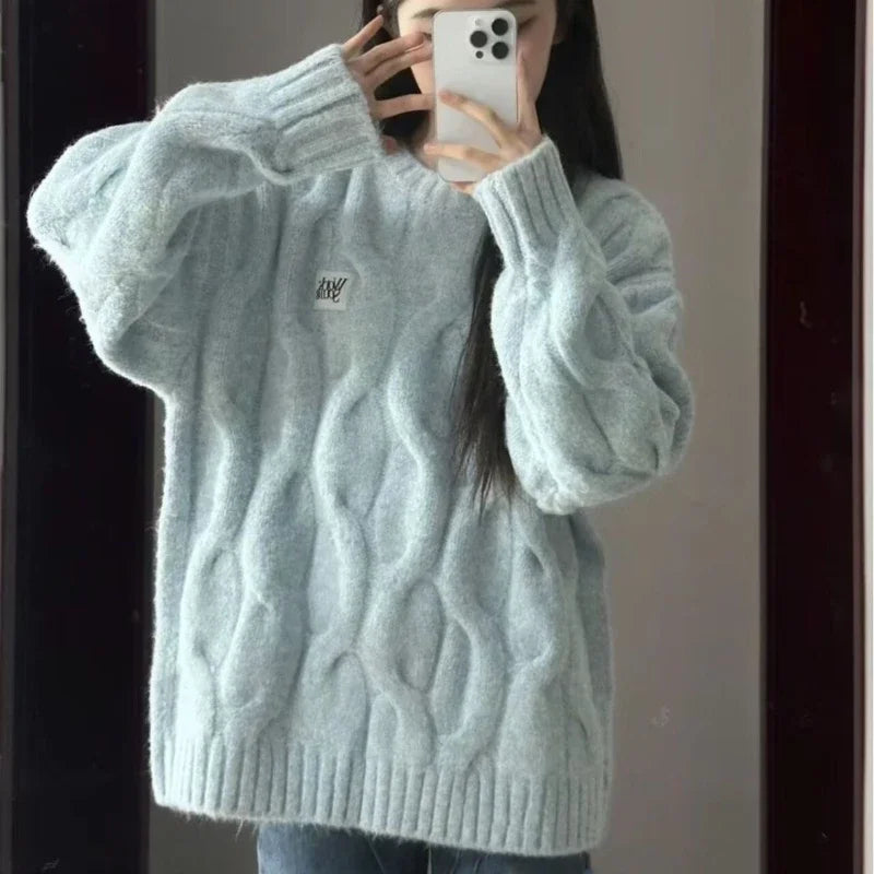 Deeptown Vintage Twist Women Sweater Harajuku Korean Knitted Pullovers