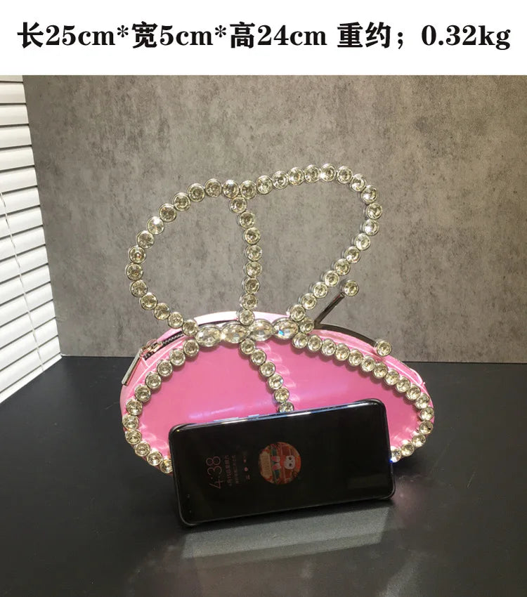 White Rhinestone Pink Butterfly Wedding Evening Clutches Party Prom Purse