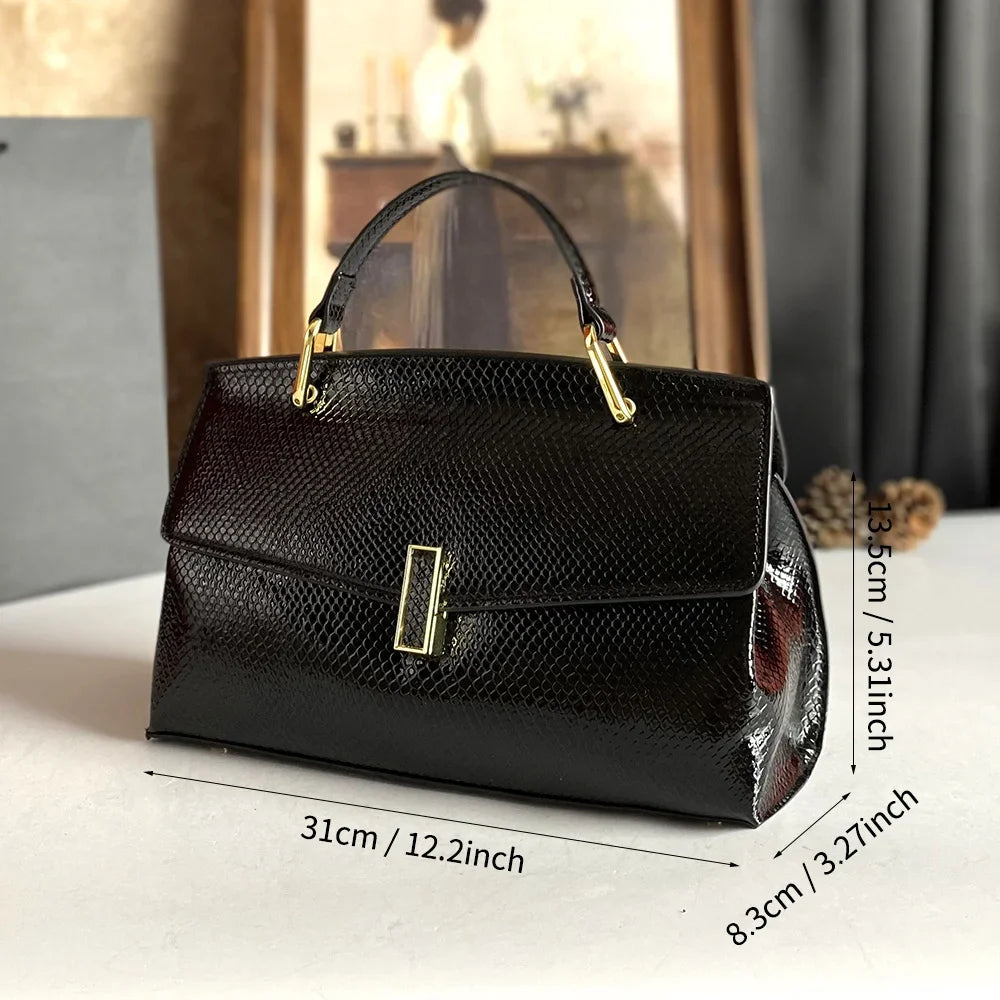 High End Women's Black Bag, Large Capacity Hand-Held Crossbody Bag