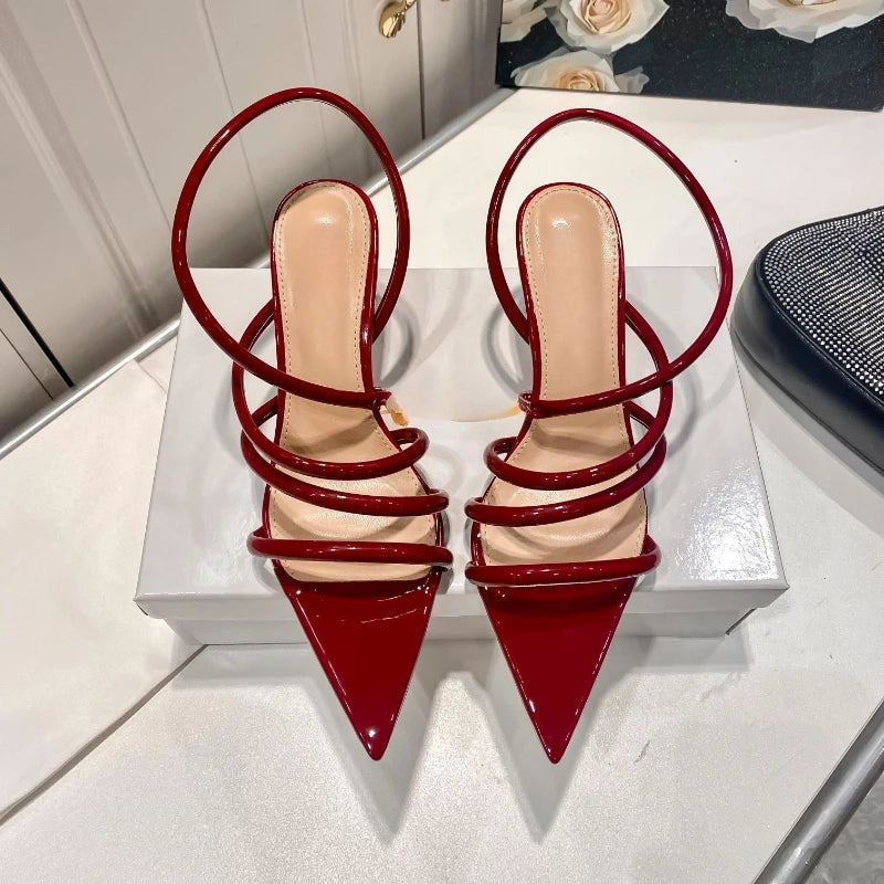 Women's Roman Sandals New Pointed Fine Heel Sexy Banquet Diamond Wrapped Strap High Heel Sandals