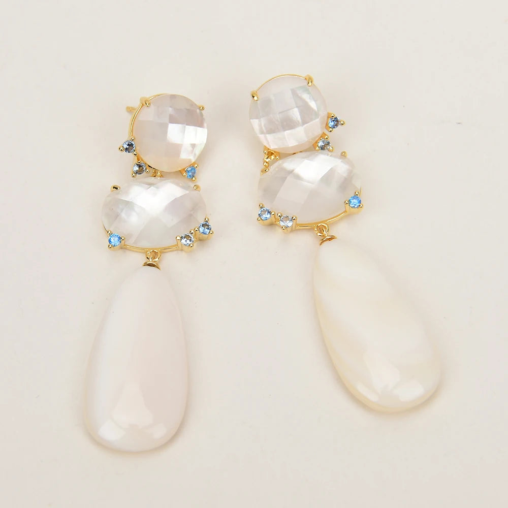 Natural White Sea Shell Pearl Stud Earrings Dangle Earring Handmade Gift Earring For Women