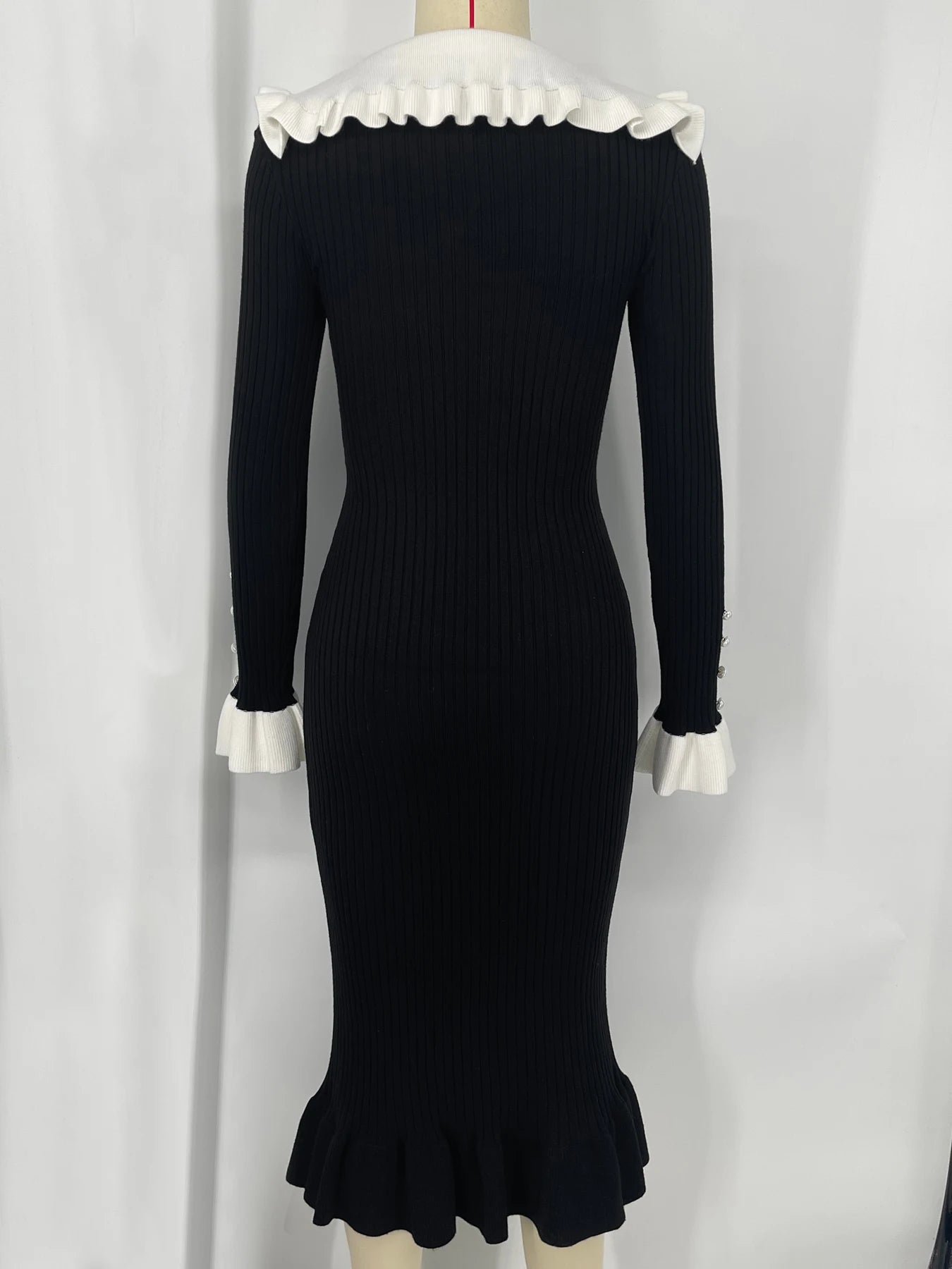 Retro Elegant High Waist Ruffled Maxi Sweater Dresses Knitted Dress