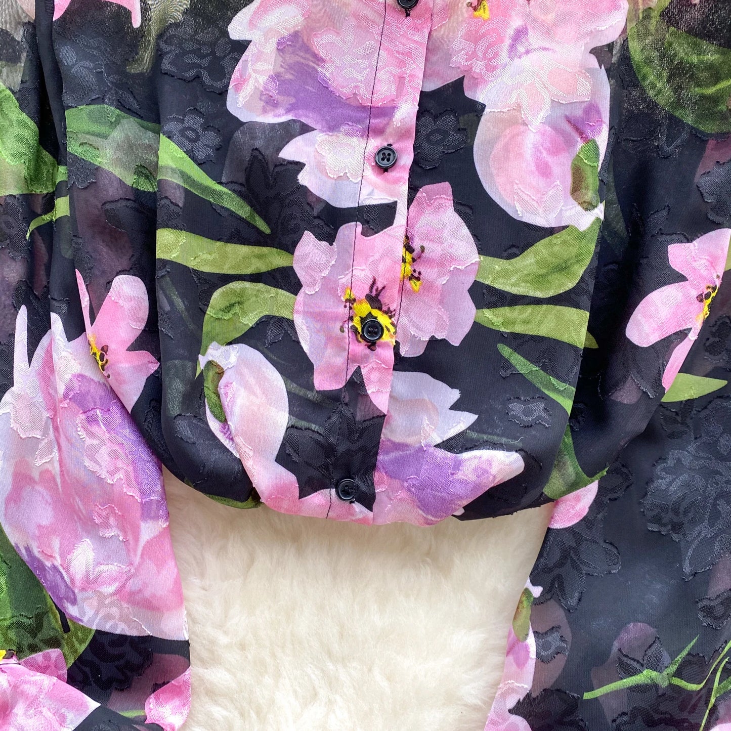 Floral Print Women Shirt Summer Lantern Sleeve Retro French Loose Blouse