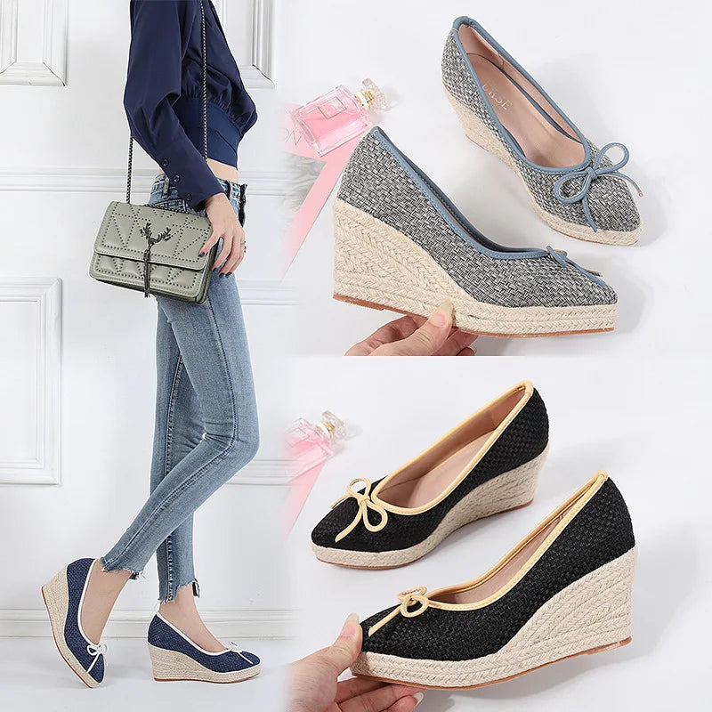 Women Bow Wedges Elegant Casual Woman Wedges