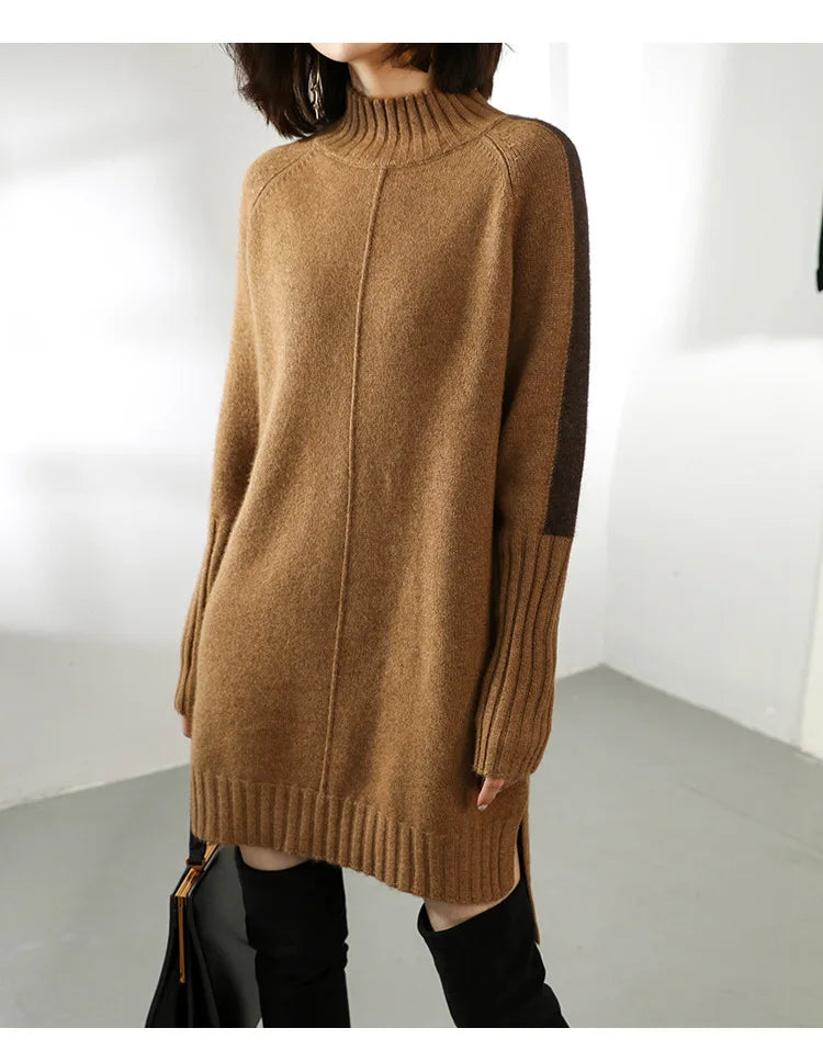 Turtleneck Knitted Sweater Women Pullovers Thick Jumpers Wool Knit Crochet Y2k Sweater