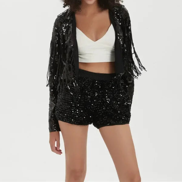 New Long Sleeve Sequin Tassel Patchwork Coat Cardigan Jacket
