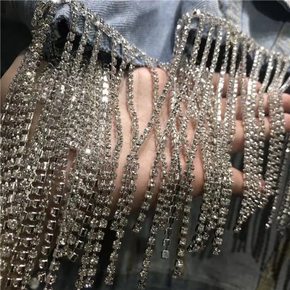 Heavy Industry Rhinestone Tassel Denim Jacket Women Outwear Jacket