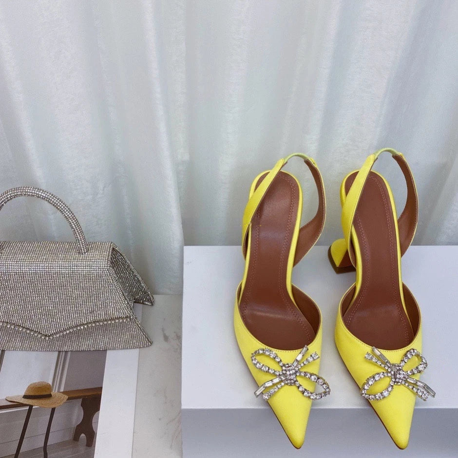 Women's High Heels Rhinestone Bow Pointy Glasses with Stilettos and Sandals Women.