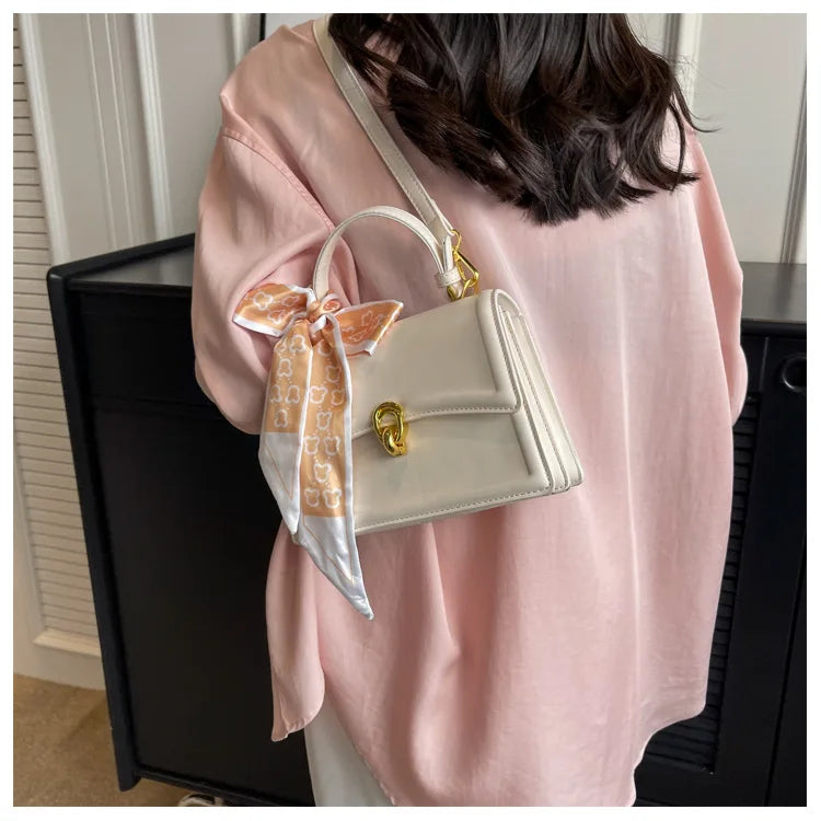 Scarf Bow Decor Lightweight Flap Bag, Business Casual Mini Women's Shoulder Bag