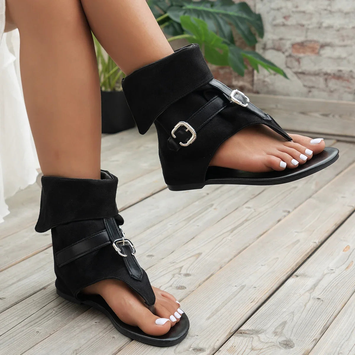 Flat Sandals Rear Zipper Beach Shoes Summer Stylish Comfortable Solid Color Non-slip Flat Sandals