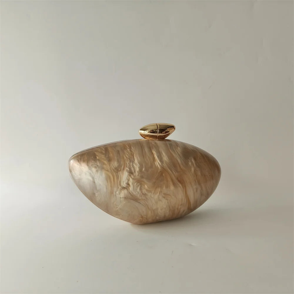 Shell Brand Pearl Brown Marble Acrylic Box Clutches Evening Bag Bridal Hand Bag