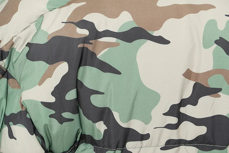 Women's Cotton-padded Coat Belt Irregular Waist Camouflage Knitted Sleeve Parkas Jackets Winter Jackets