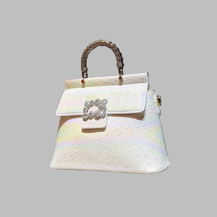 Ostrich Pattern Leather Women's Handbags Diamond-encrusted Shell Bag