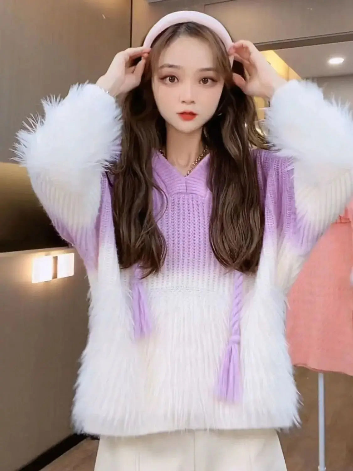 Tassel Pullover Long-Sleeved Sweater Hooded Loose Knitwear