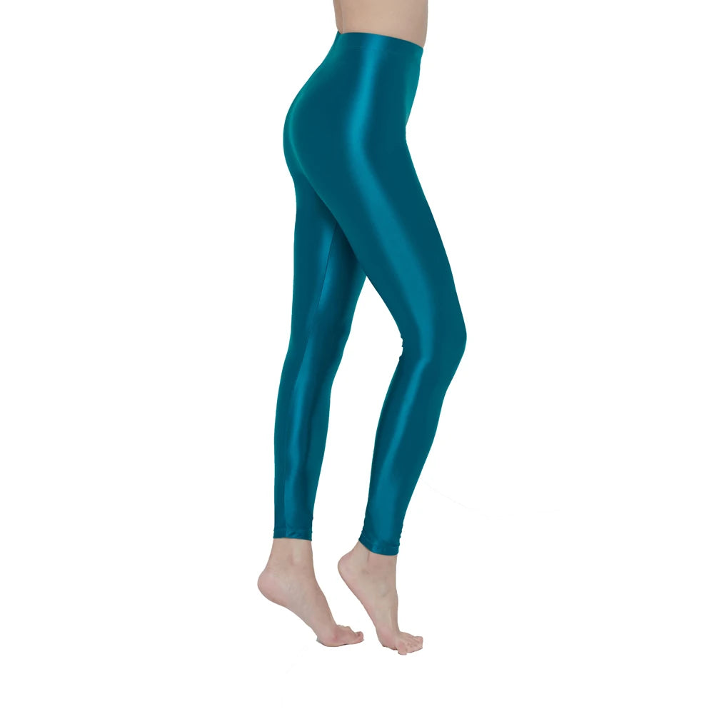 Womens Satin Glossy Sexy Opaque Pants Shiny Oil Wet look Tights Leggings M-3XL