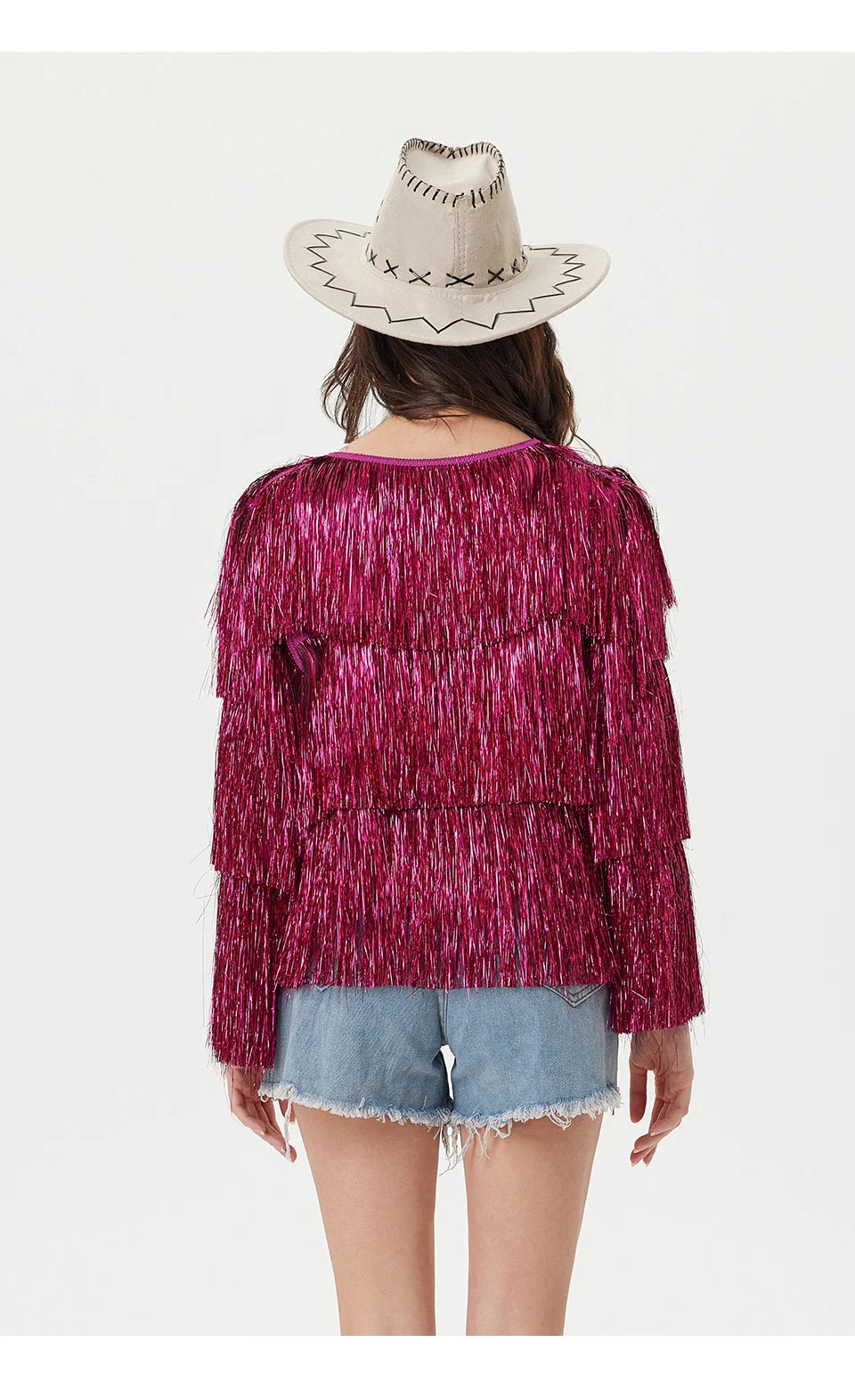 Tinsel Women Coat Temperament Club Coat Long Sleeve Trendy Fashion Sequins Tassel Jacket