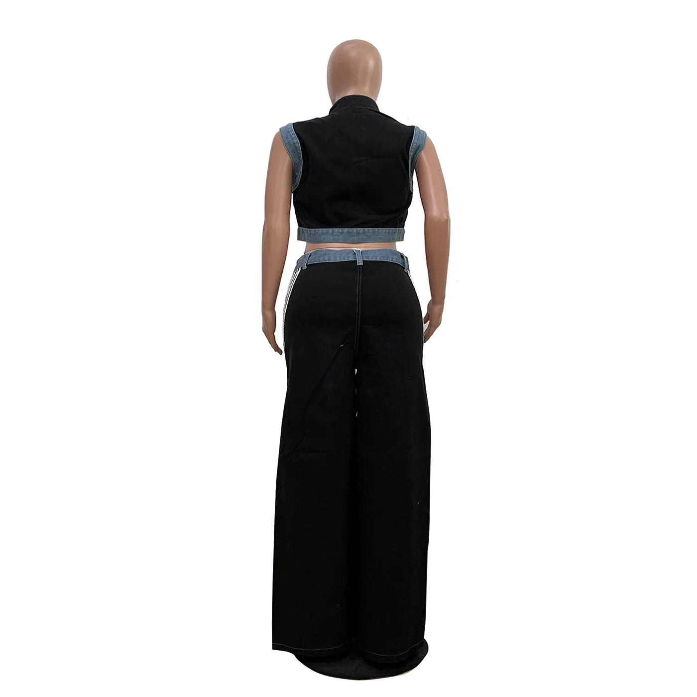 Women's 2 Pieces Sets 2025 Spring Summer Denim Sleeveless Suit Tops And Wide Leg Pants Suits Two Piece Set