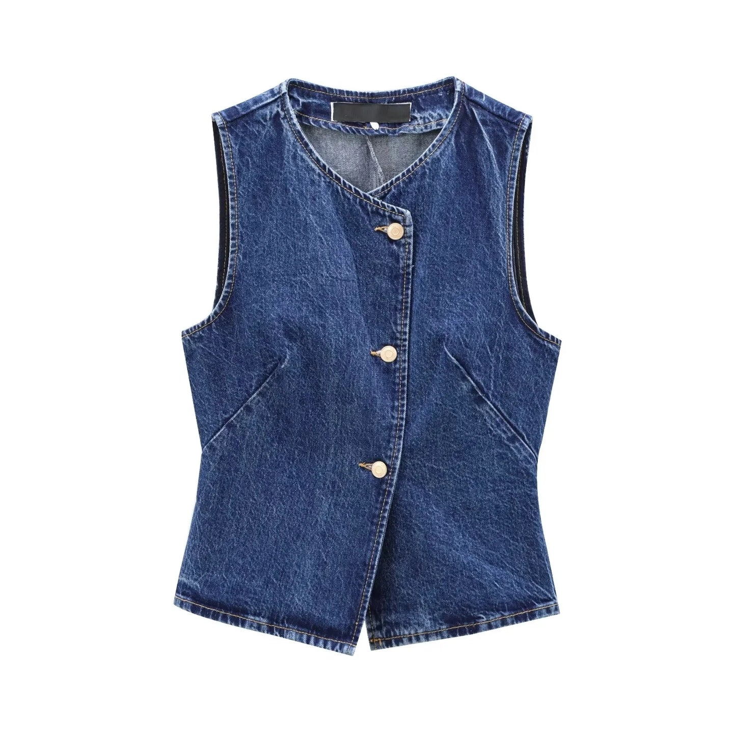 Women's Short Vest Blue Denim Vest Top Casual Cropped Sleeveless Top