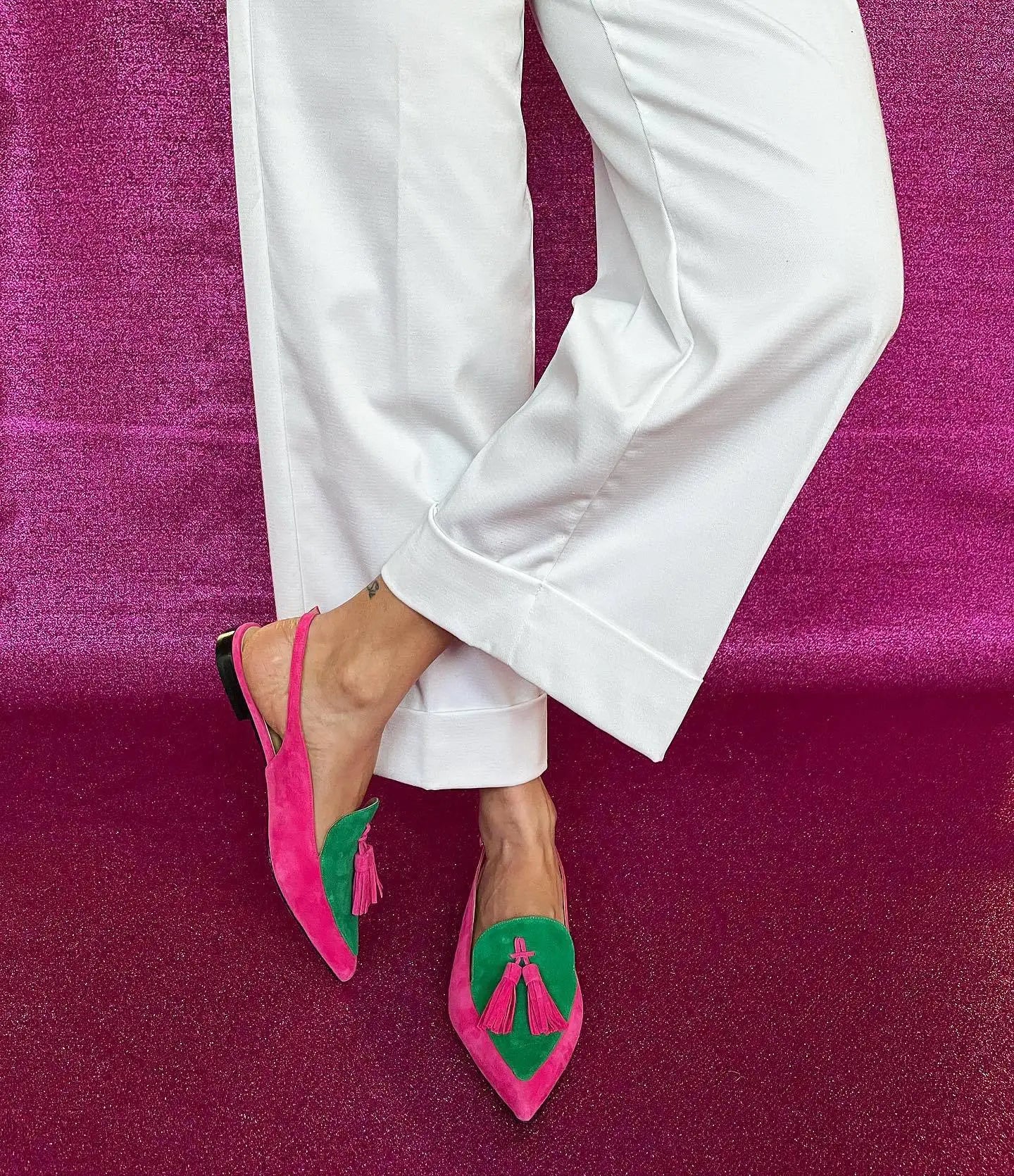Color Block Women's Flat Shoes Pointed Tassel Low Heel Back Air Sandals