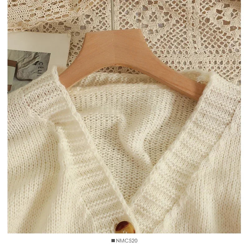 Colorful Flower Cardigan for Women Cute Long Sleeve V-neck Knit Crop Sweater
