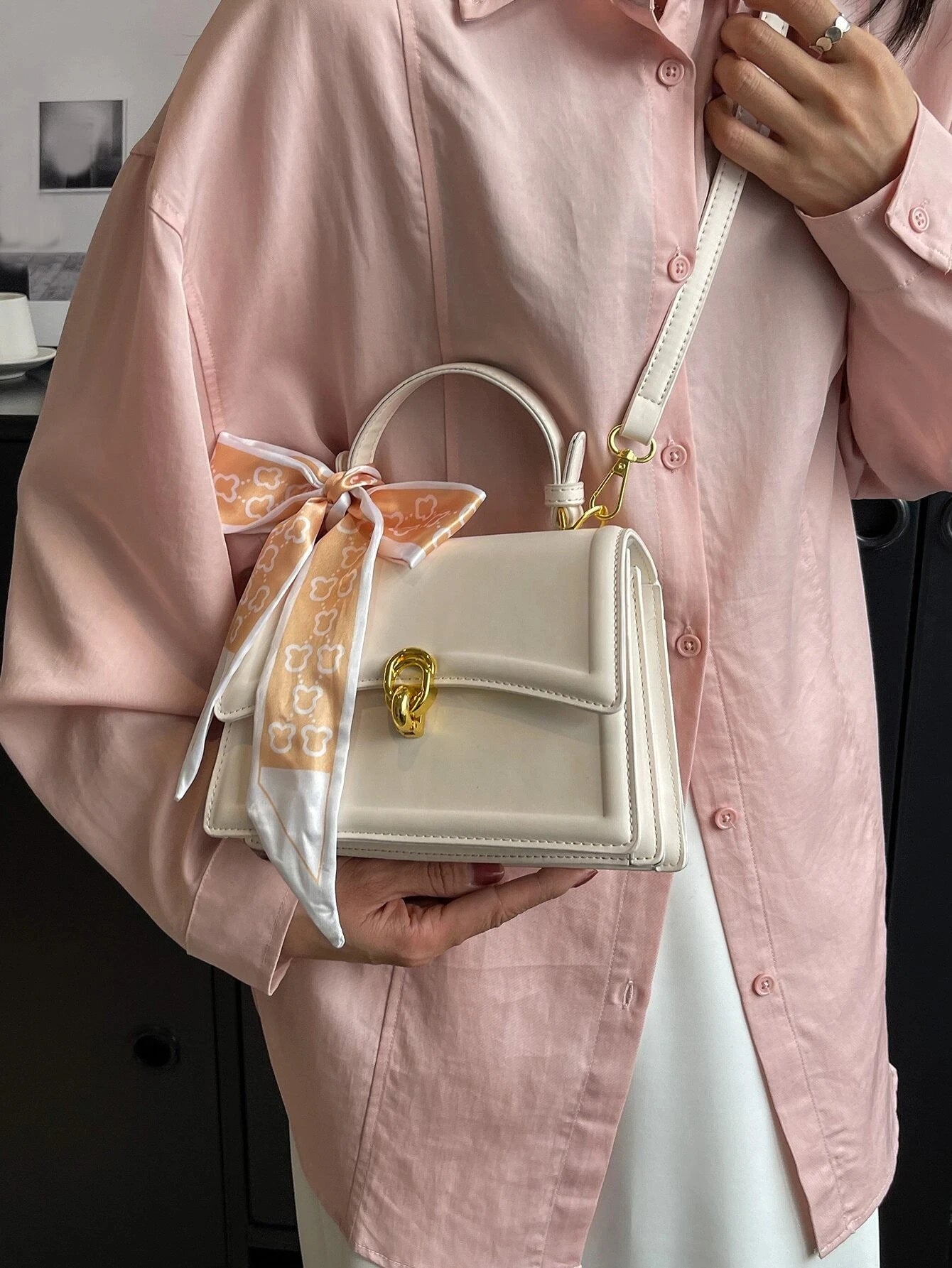 Scarf Bow Decor Lightweight Flap Bag, Business Casual Mini Women's Shoulder Bag