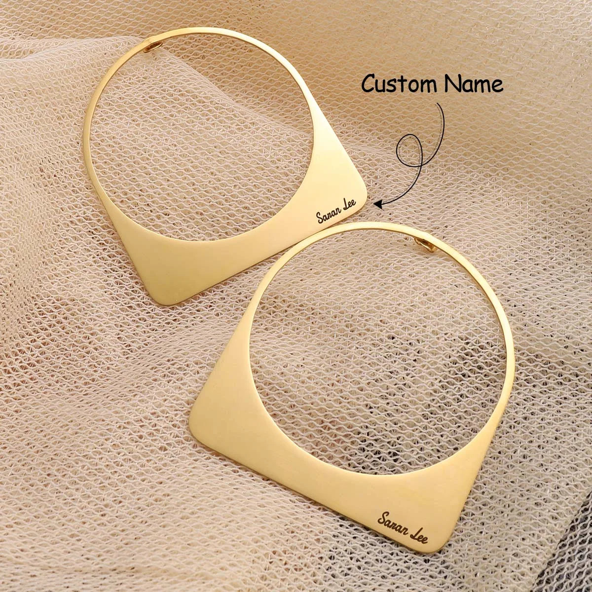 Large Hoop Earring with Custom Name Middle East Dubai 18K Gold Plated Stainless Steel Earrings