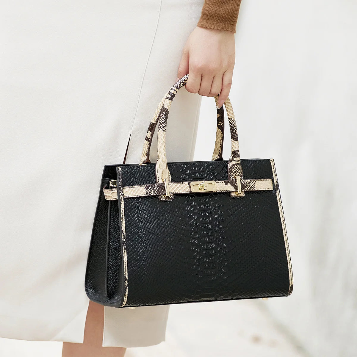 Elegant Single Shoulder Bag Business Women Black Animal Pattern Purses