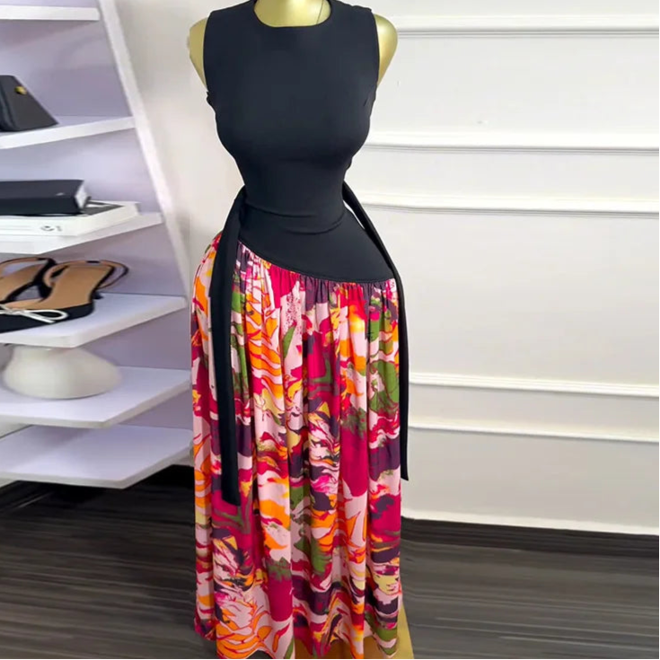 Sleeveless ashes Maxi Dress Printed Patchwork Tank Long Maxi Dress