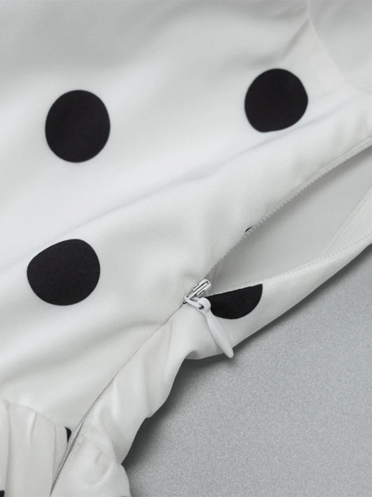 Polka Dot Halter Strapless Dress Women Elegant Sleeveless Backless Waist Cinching Ball Gown
