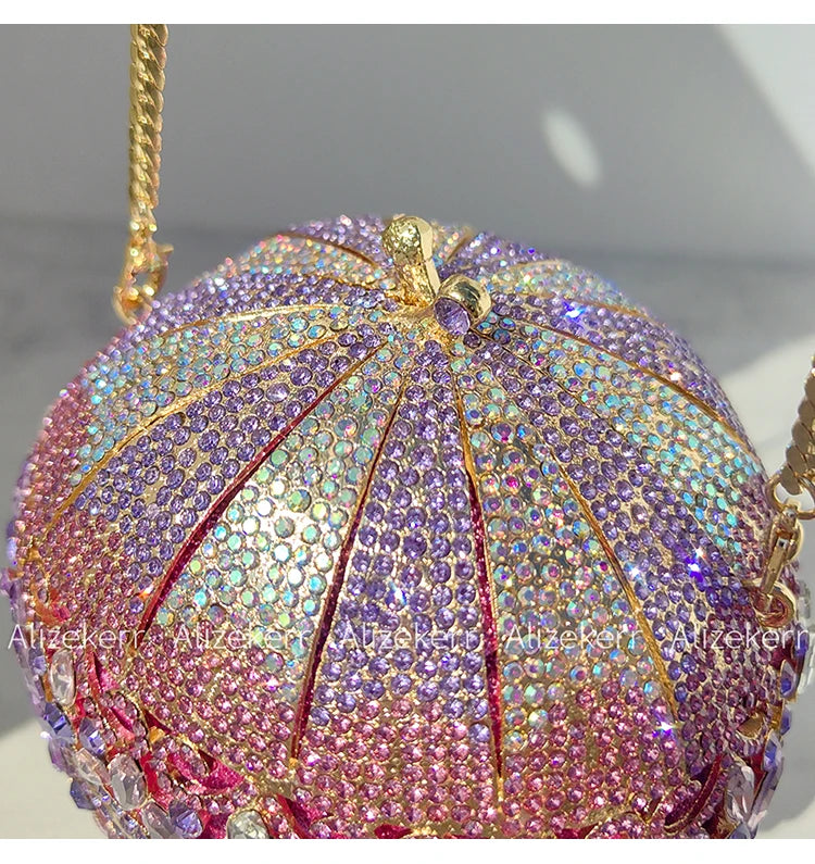 Balloon Shaped Crystal Evening Bags Women Luxury Classy Unique Clutch Purse