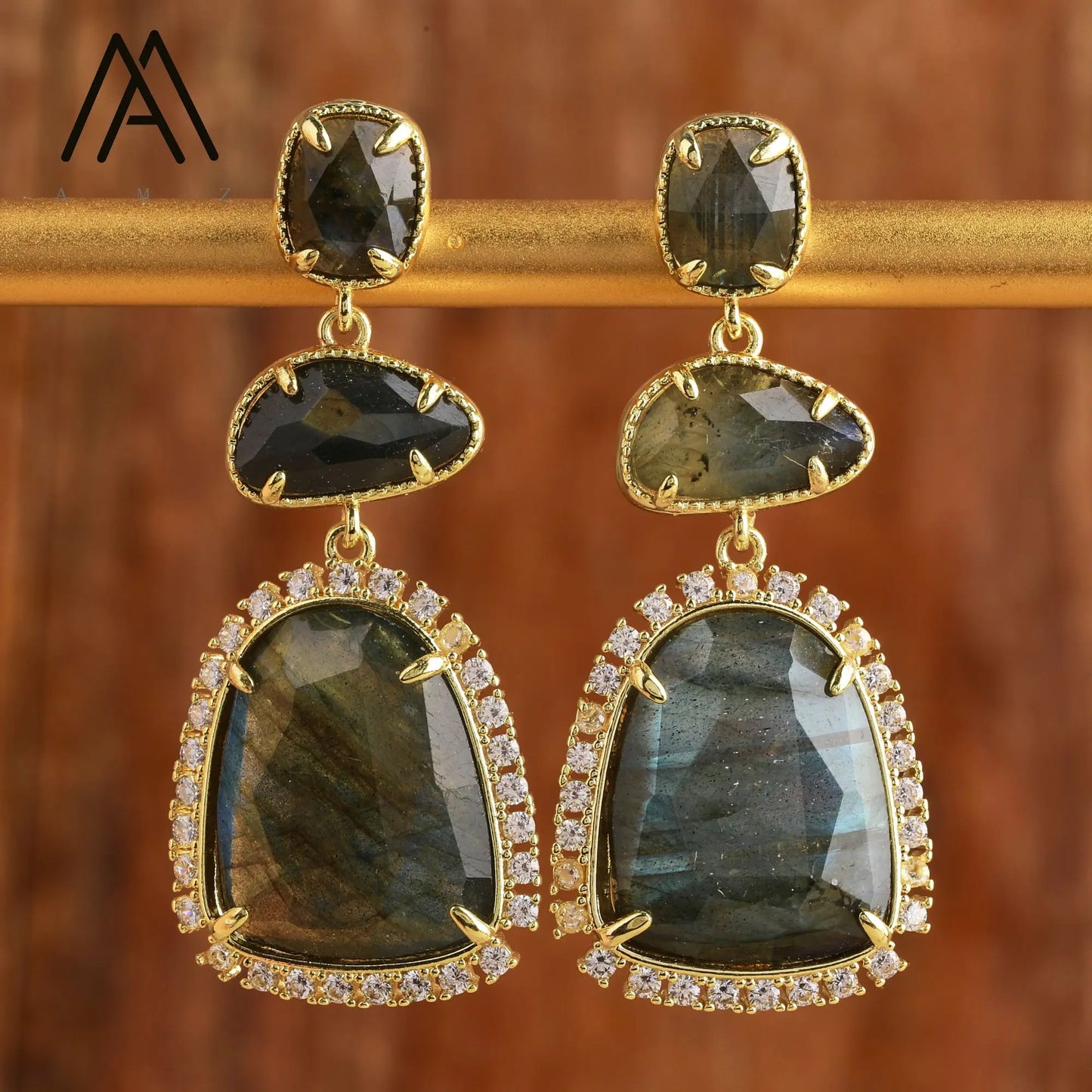 Luxury Crystal Earrings Wedding Jewelry Healing Natural Gemstone Amethysts Amazonite Labradorite Stud Earring Gift to Women