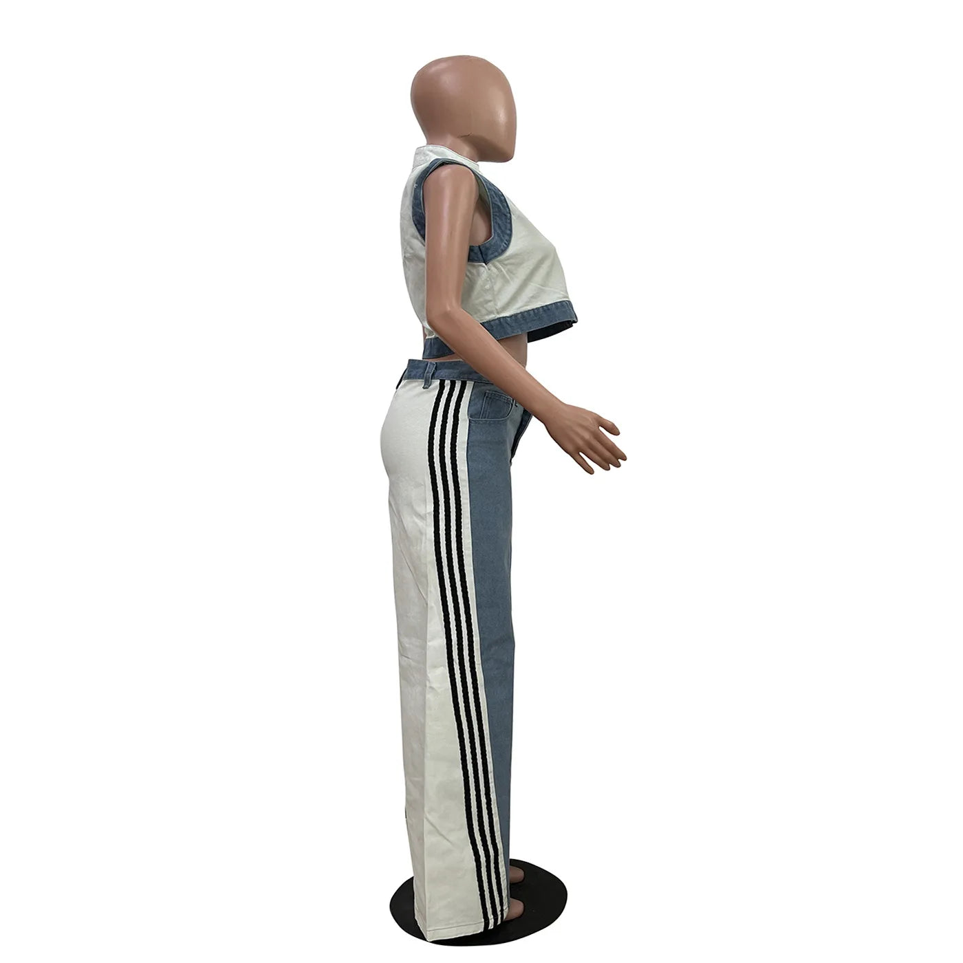 Women's 2 Pieces Sets 2025 Spring Summer Denim Sleeveless Suit Tops And Wide Leg Pants Suits Two Piece Set