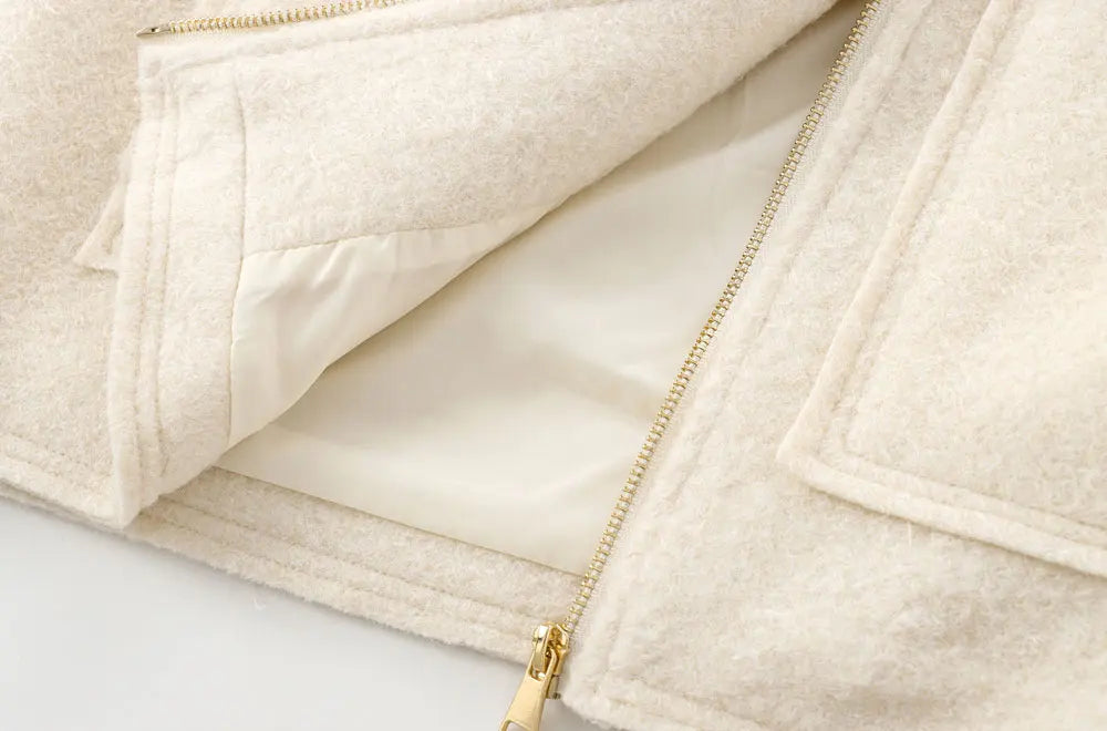 Cropped Jacket with Pockets for Women, Long Sleeve Coat Front Zipper Female Outerwear