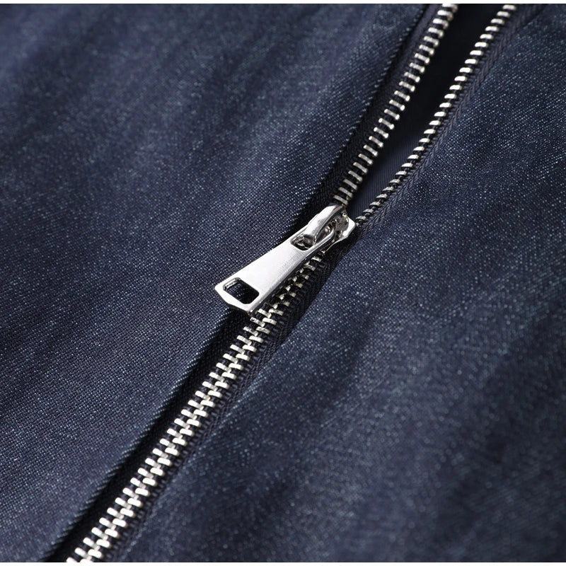 Denim Jacket Mini Skirt Women 2 Piece Set Stand Collar Zipper Long Sleeve Pocket Coat A-line Skirts