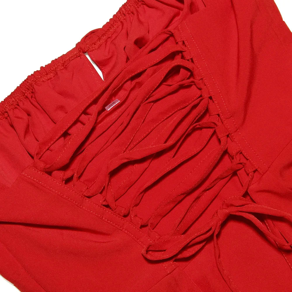 Elegant A Line Midi Dress Sexy Spaghetti Strap Lace Up Red Holiday Party Dresses Summer Dresses