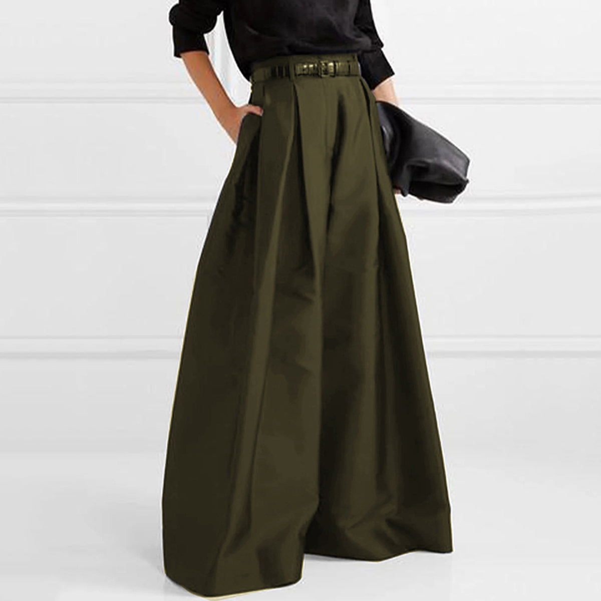 Urban Casual Loose High Waisted Solid Color Wide Leg Pants For Women Office Pants