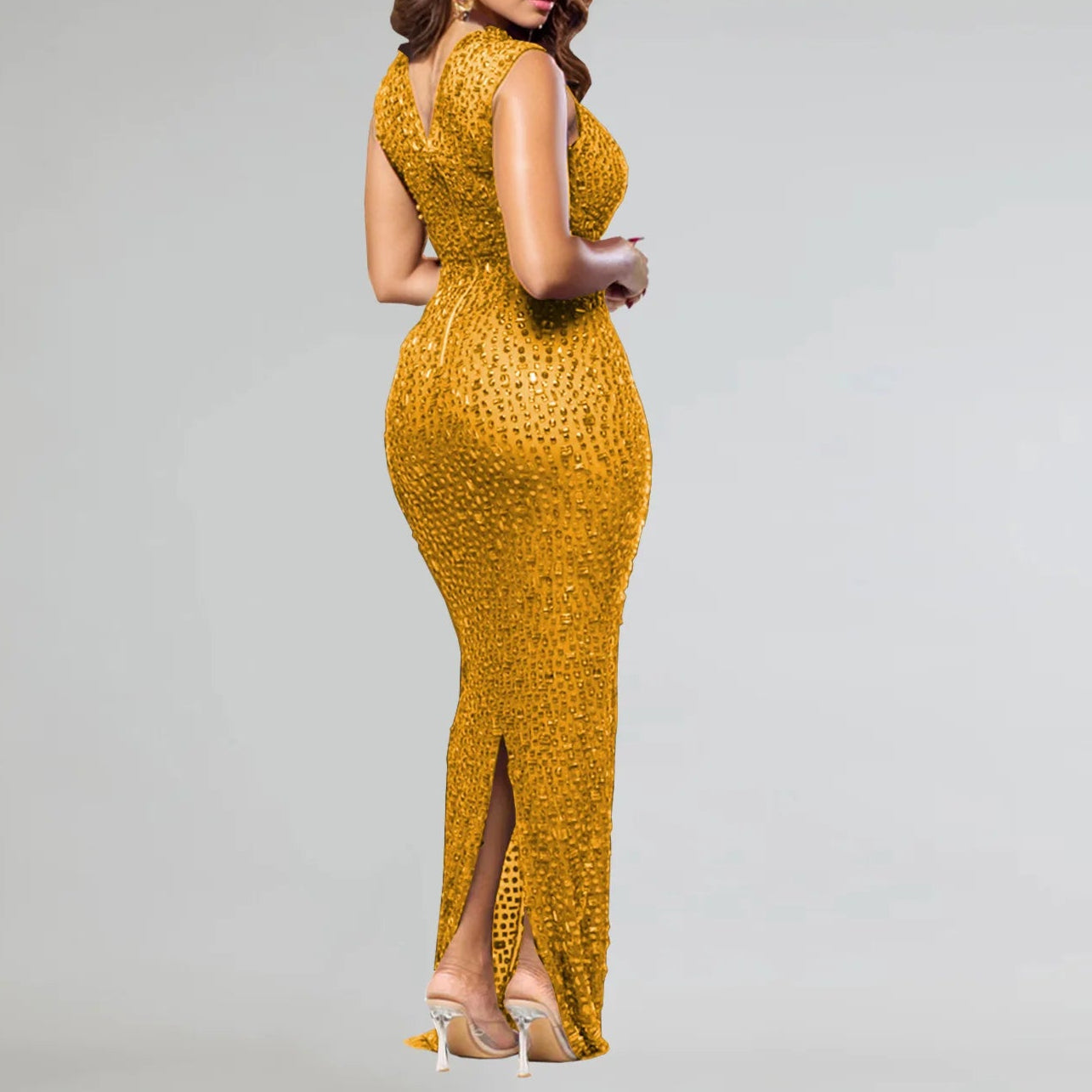Cocktail Dress Diamonds Hot Rhinestones O-neck Women Sleeveless Bodycon Maxi Dress