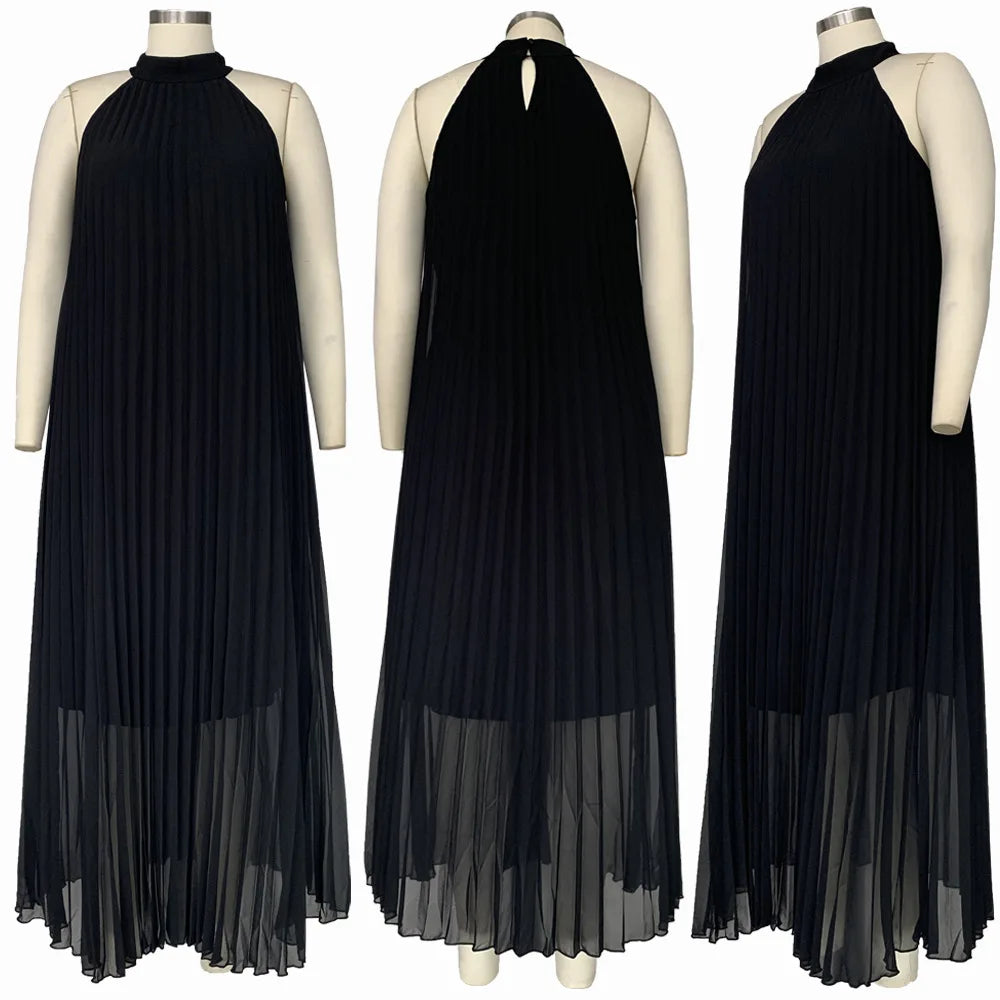 Plus Size Women Maxi Dress sleeveless Halter Hollow Out Maxi Dress