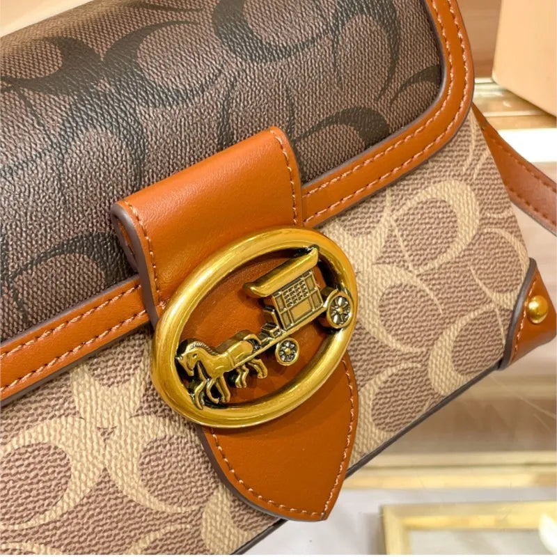 contrasting color women's bag, high-end carriage crossbody bag, portable box bag