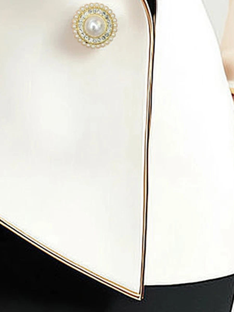 Elegant Asymmetrical White Blazer with Black Contrast Lapels