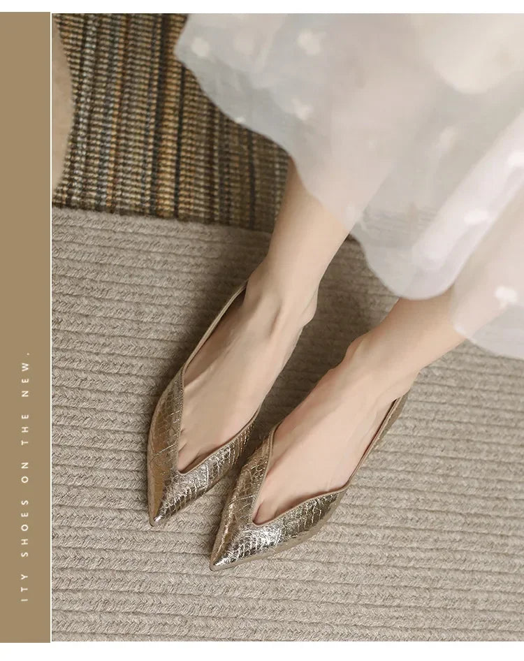 French Pointed Leather Shoe Simple Comfort Sheepskin Elegant Low Heel Shoes
