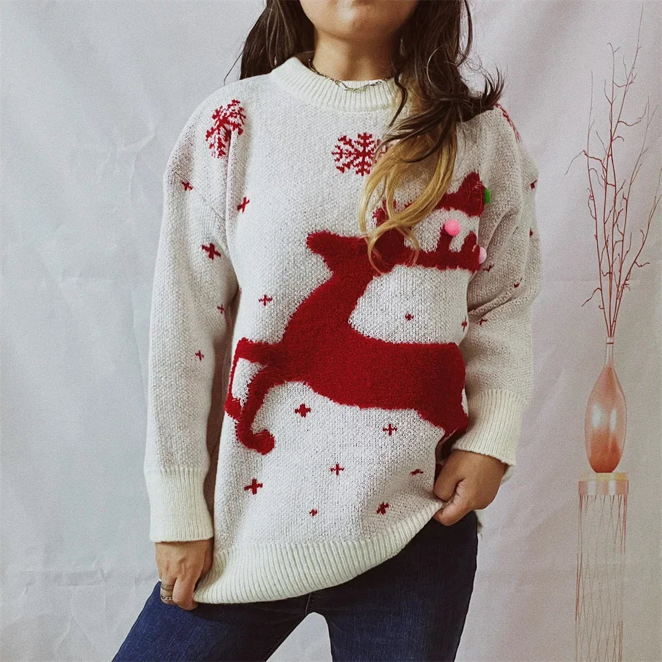 Jacquard Ball Christmas Sweater Pullover Round Neck Sweater