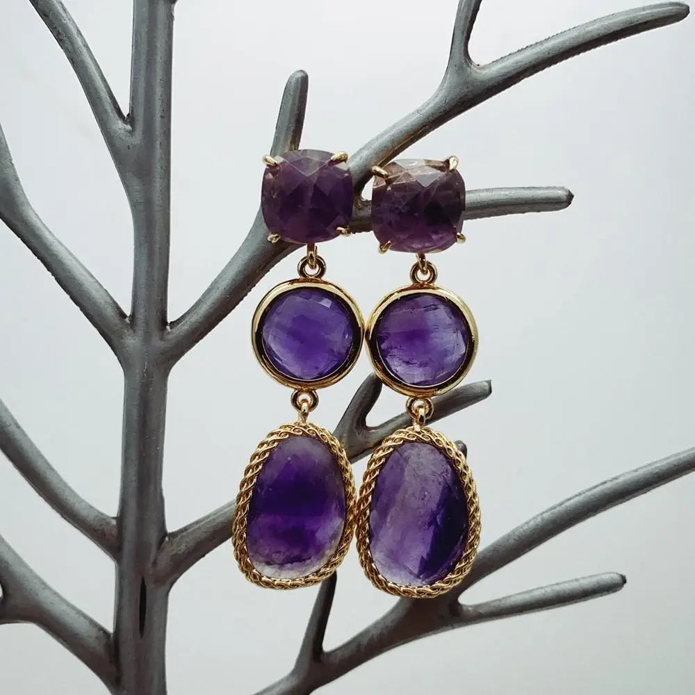 Natural Purple Amethyst Drop Women Dangle Earrings Stud Earring Holiday Wedding Jewelry Gifts