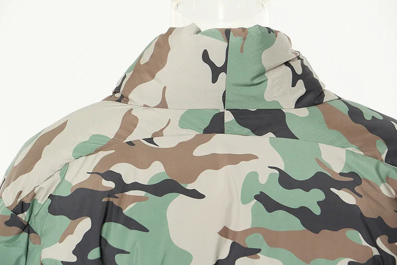 Women's Cotton-padded Coat Belt Irregular Waist Camouflage Knitted Sleeve Parkas Jackets Winter Jackets